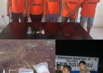 Polsek Perdagangan Gagalkan Pesta Narkoba, 4 Pria 1 Wanita Ditangkap