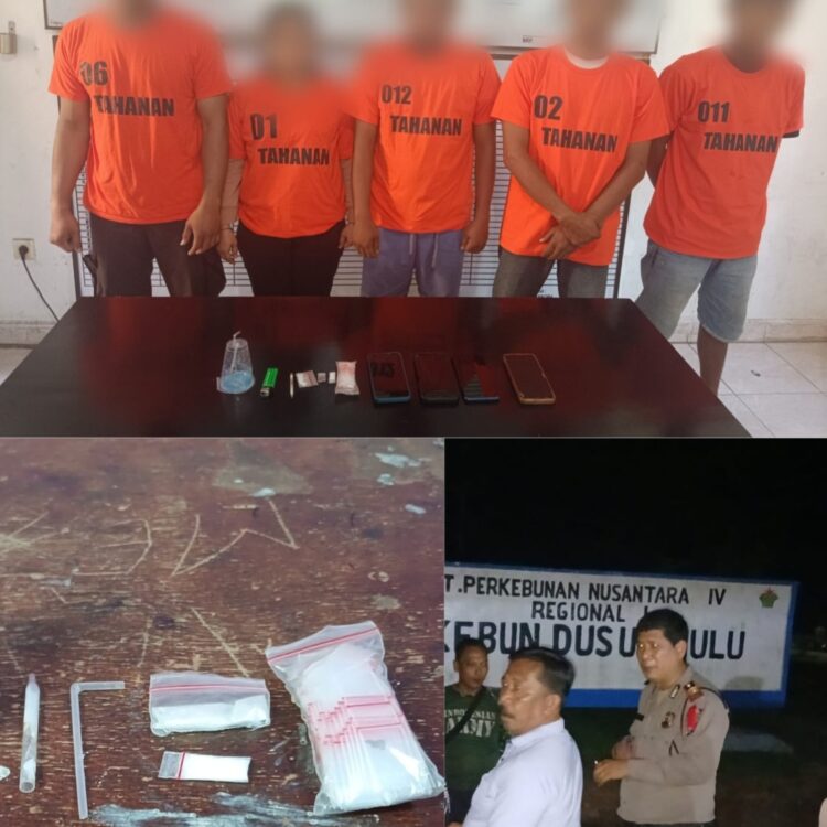 Polsek Perdagangan Gagalkan Pesta Narkoba, 4 Pria 1 Wanita Ditangkap