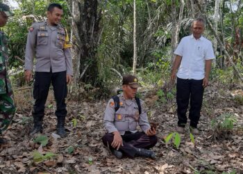 Terdeteksi Lancang Kuning Polri, Kapolsek Silou Kahean Cek Lokasi Kebakaran Hutan di Nagori Sinasih