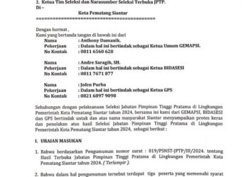 Aliansi Pemerhati Kota Siantar Protes, Desak Junaedi Antonius Sitanggang Dibatalkan Sebagai Calon Sekretaris Daerah Kota Siantar