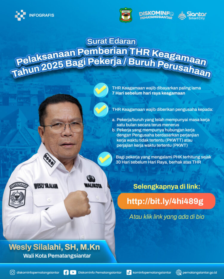 Wali Kota Pematangsiantar himbau Perusahaan Bayar THR Pekerja