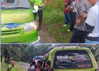 Kanit Turjagwali Polres Simalungun, Ipda Ganda Damanik, SH, mencegat angkutan umum yang melanggar aturan di Jalan Lintas Parapat, Kecamatan Jorlang Hataran,
