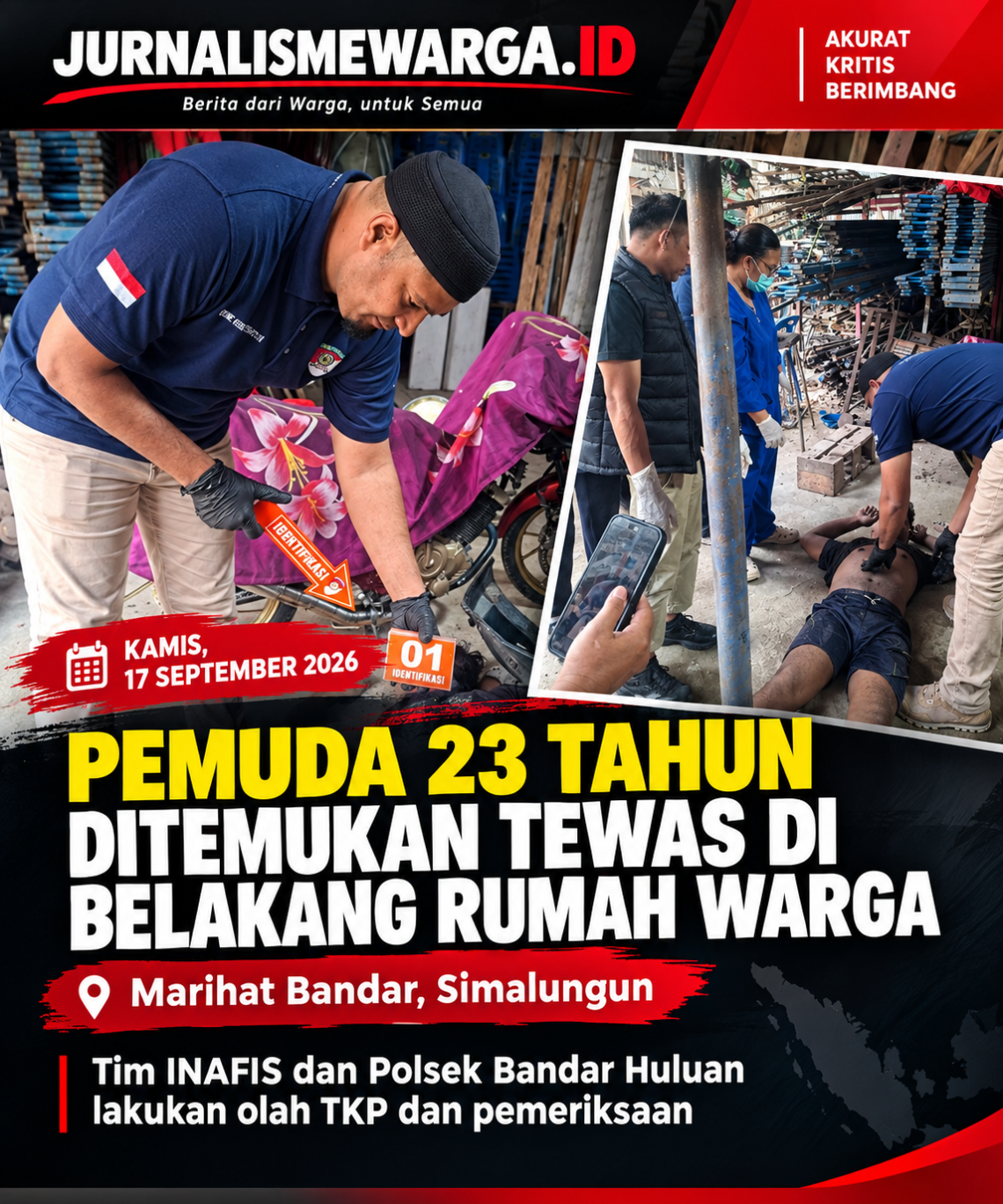 Pemuda 23 Tahun Ditemukan Tewas Telungkup di Belakang Rumah Warga di Marihat Bandar